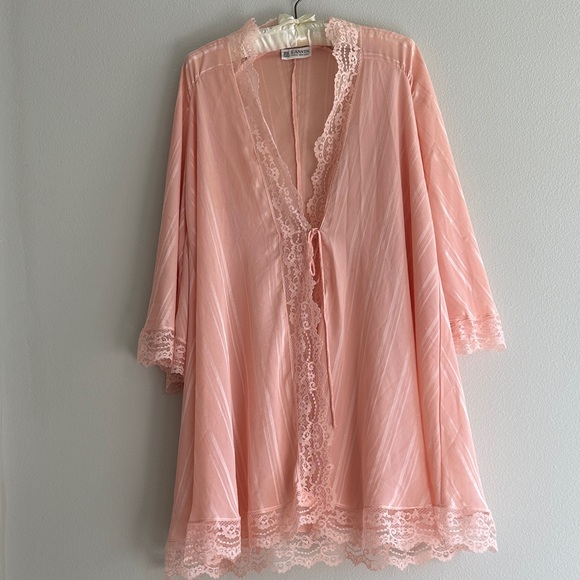 Vintage Lanvin Blush Pink Lace Trim Robe -Luxury